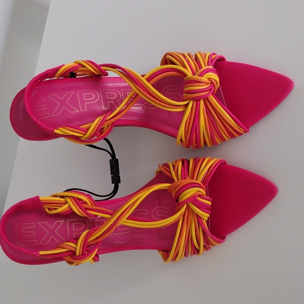 Express Pink and Yellow Strappy Heels. Size 8 - Picture 10 of 16